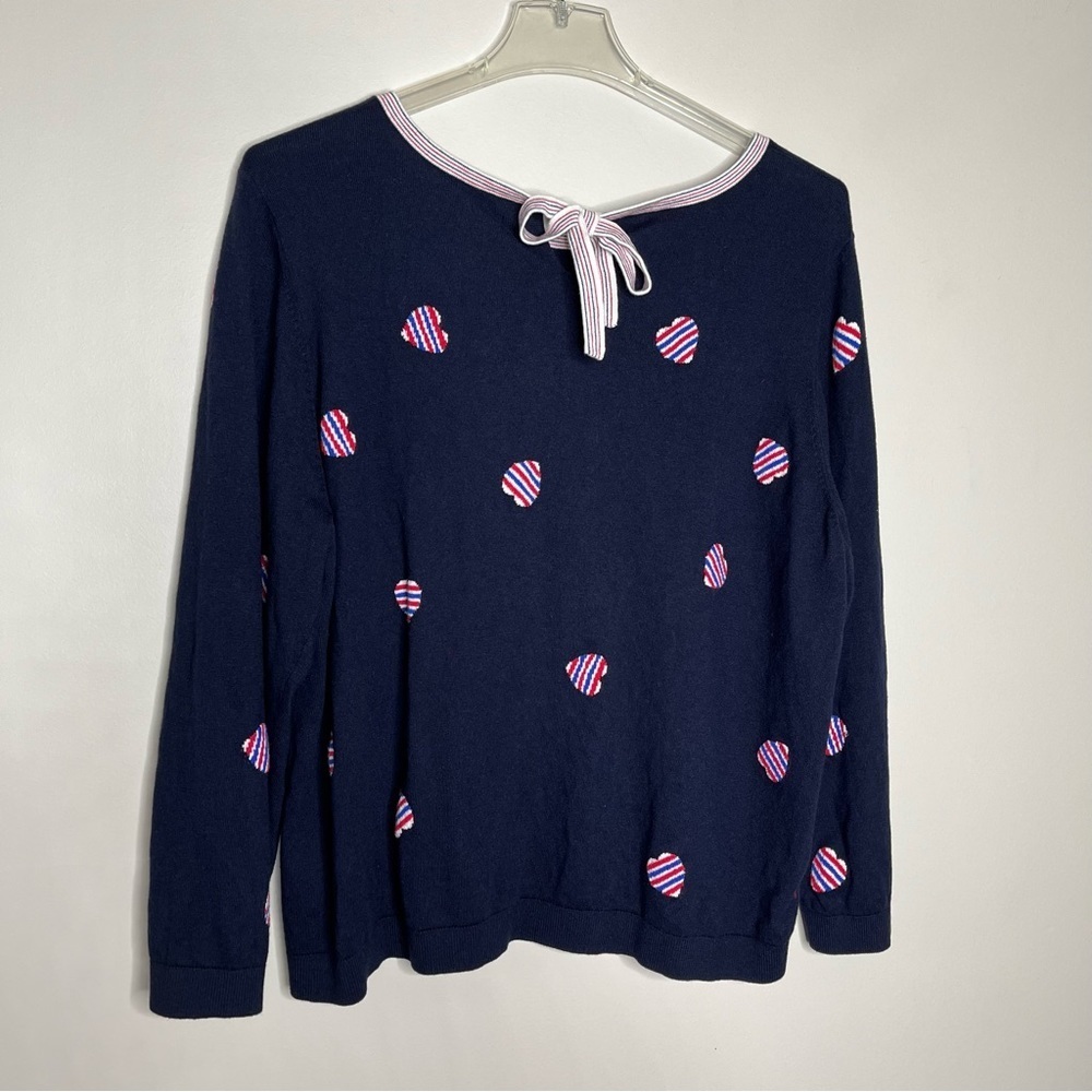 Talbots Plus Petite Navy Knit Pullover Sweater with Red/White/Blue Heart 3XP - Picture 9 of 11